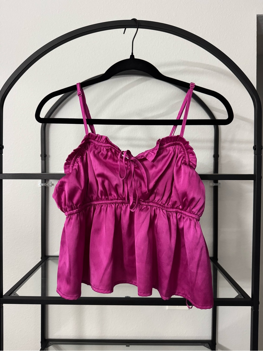 Japna Hot Pink Satin Peplum Cami Tank